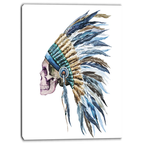 american native hat and skull digital canvas art print PT6650