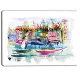 houses and boats abstract landscape canvas print PT6651