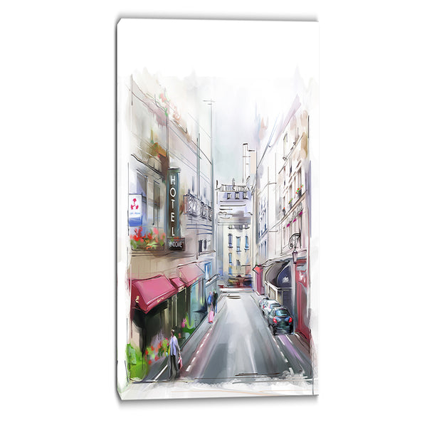 city street illustration cityscape canvas art print PT6665