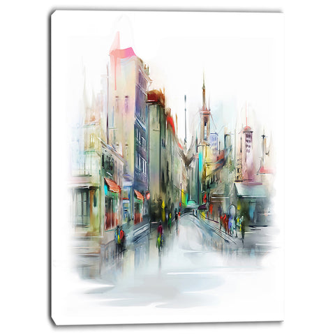 illustration of city street cityscape canvas print PT6677