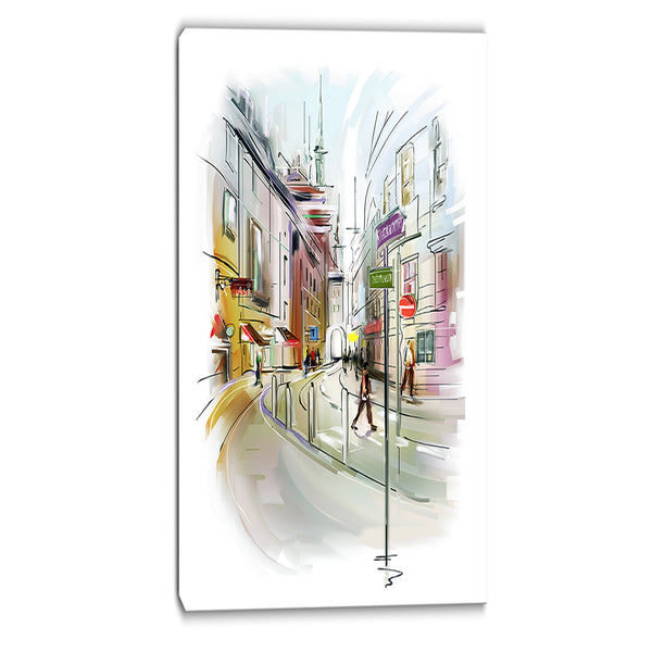 colorful illustration of city cityscape canvas print PT6683