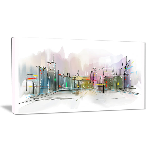 city in a distance illustration cityscape canvas print PT6694