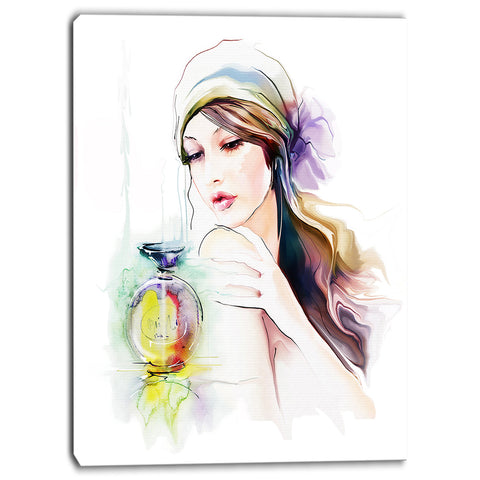 woman with perfume bottle portrait contemporary canvas art print PT6710