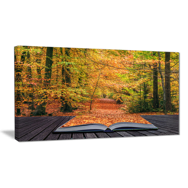 open book in autumn landscape contemporary canvas art print PT6790