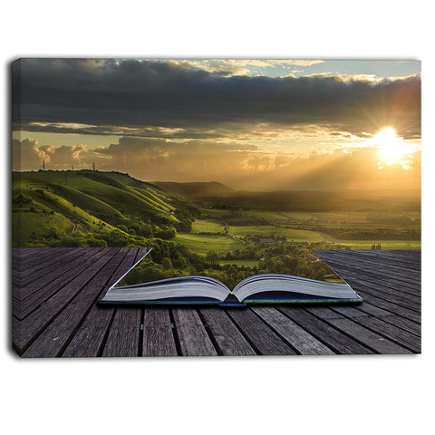 open book to green valley digital art landscape canvas print PT6826