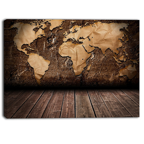 vintage map with wooden floor contemporary canvas art print PT6848