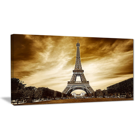 Eiffel Tower in Grey Shade Landscape Photo Canvas Print