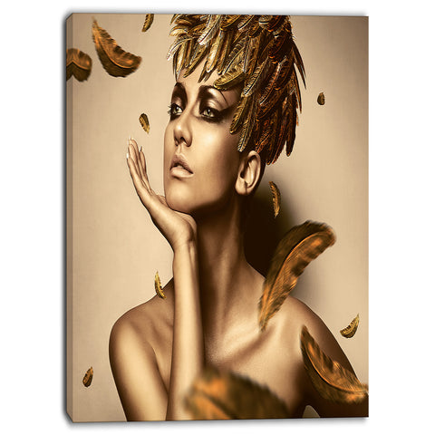 sexy woman in gold hat sensual contemporary canvas art print PT6909