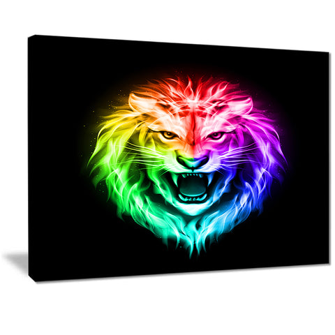 colorful fire lion animal digital art canvas print PT7167