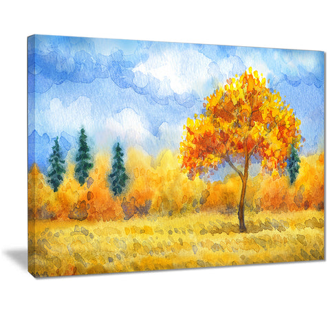 yellow trees watercolor painting landscape canvas print PT7311