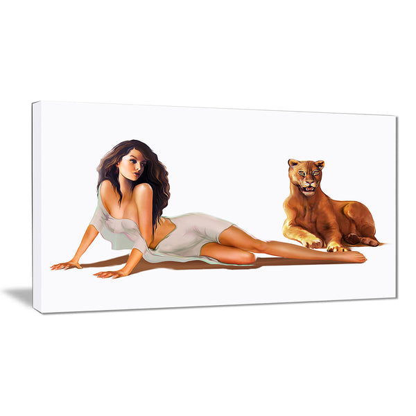 sexy woman with lion portrait digital art canvas print PT7331