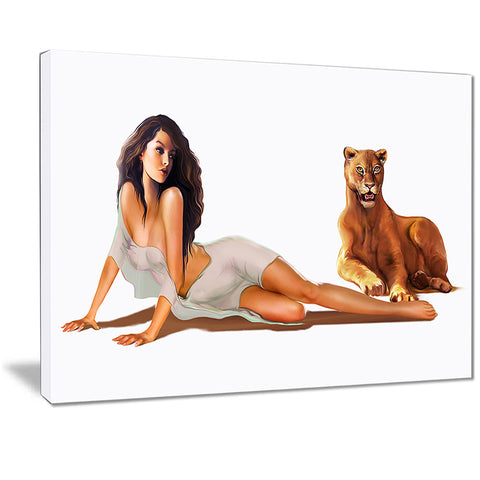 sexy woman with lion portrait digital art canvas print PT7331