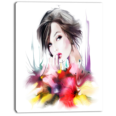 beautiful woman with black hair portrait digital art canvas print PT7334