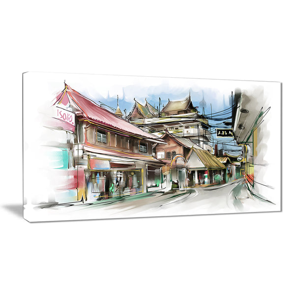 city street illustration art cityscape street art canvas print PT7346