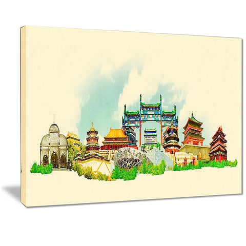 beijing panoramic view cityscape watercolor canvas print PT7380