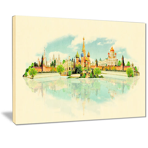 moscow panoramic view cityscape watercolor canvas print PT7387