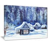 blue winter cottages landscape canvas art print PT7455