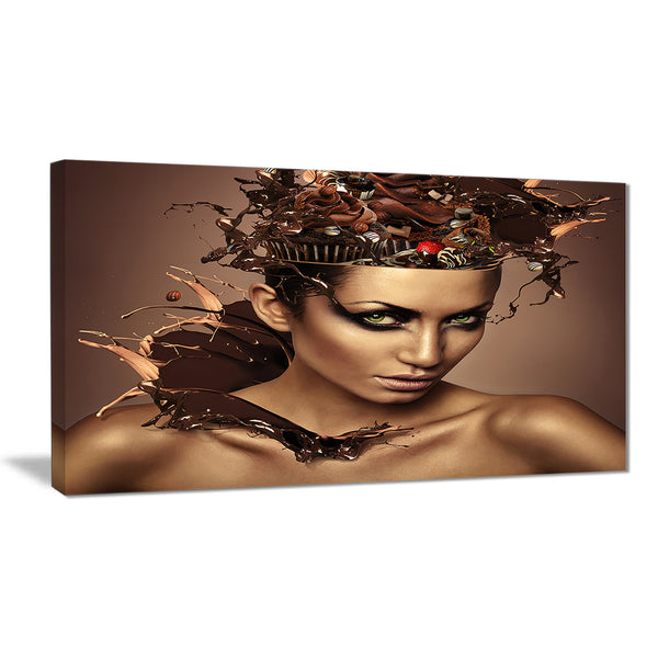 woman with chocolate in head portrait canvas art print PT7460