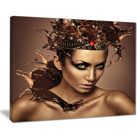 woman with chocolate in head portrait canvas art print PT7460