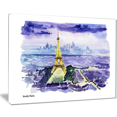 eiffel tower on blue background painting canvas art print PT7468