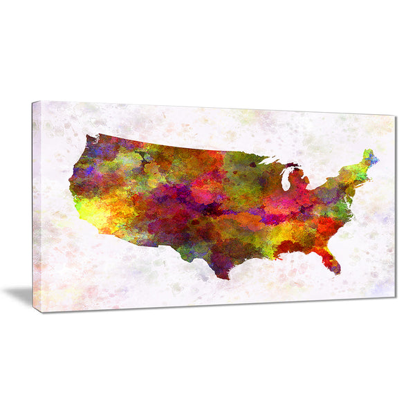 united states map in colors watercolor painting canvas print PT7504