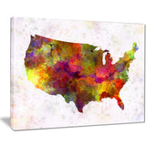 united states map in colors watercolor painting canvas print PT7504