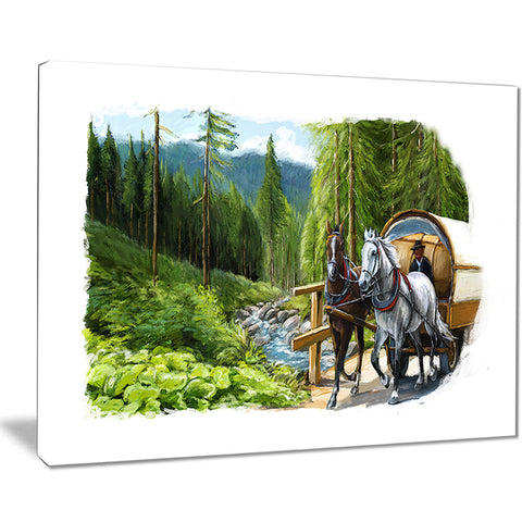green landscape with horse digital art canvas print PT7506