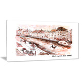 sepia hand drawn sketch of paris cityscape canvas art print PT7524