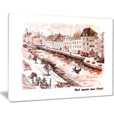 sepia hand drawn sketch of paris cityscape canvas art print PT7524