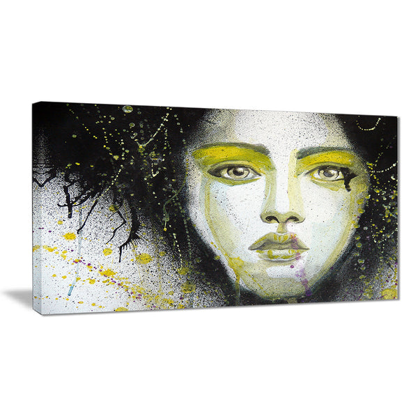 girl with yellow eye line portrait digital art canvas print PT7594