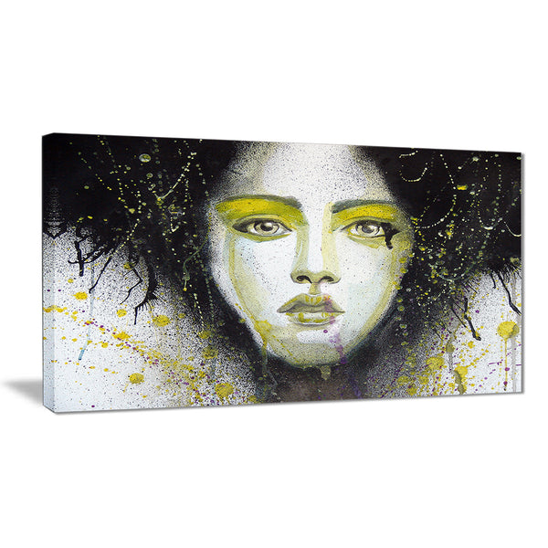 girl with yellow eye line large portrait digital art canvas print PT7596