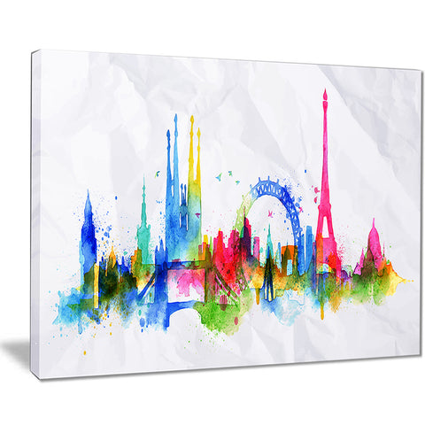 colorful paris silhouette cityscape painting canvas print PT7609
