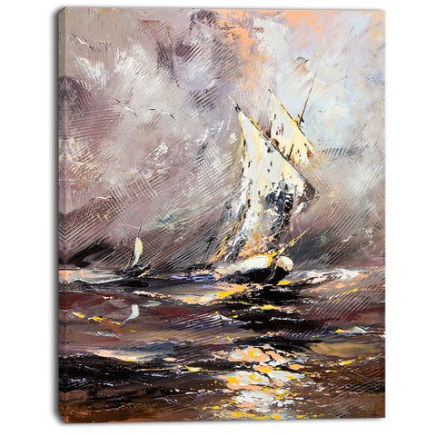 vessel in stormy sea seascape painting canvas print PT7617