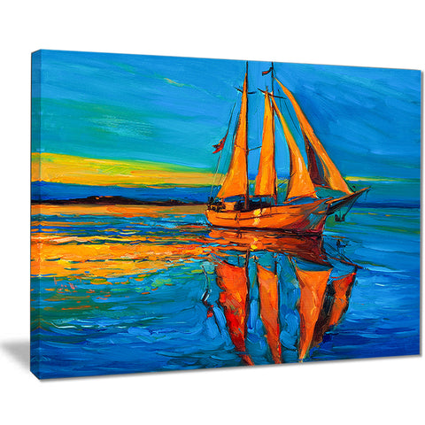 brown sailing boat seascape painting canvas print PT7623