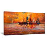 boats and ocean in red seascape painting canvas print PT7632