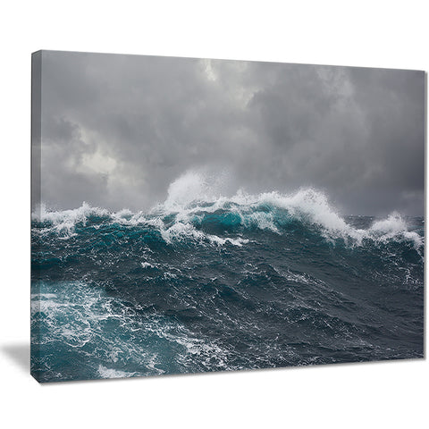 roaring waves under cloudy sky seascape canvas print PT7665