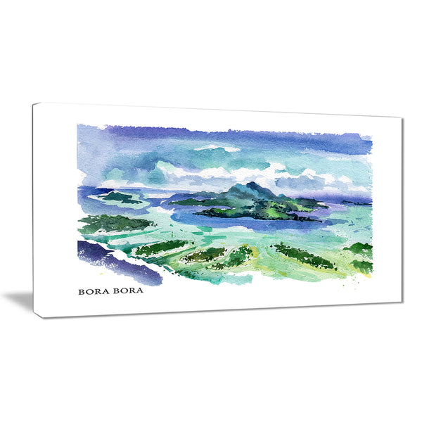 bora bora vector illustration cityscape painting canvas print PT7755