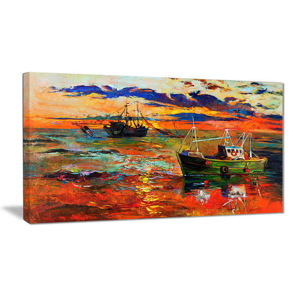 colorful fishing ships seascape painting canvas print PT7784