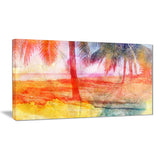 red retro palm trees landscape painting canvas print PT7792