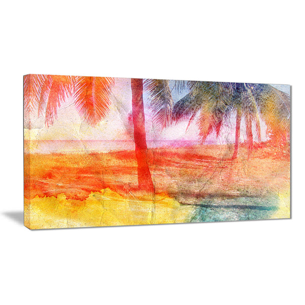 red retro palm trees landscape painting canvas print PT7792