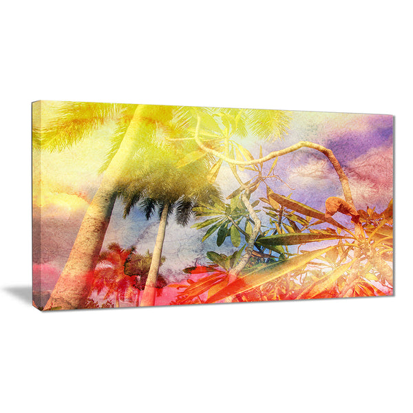 yellow retro palm trees landscape painting canvas print PT7793