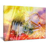 yellow retro palm trees landscape painting canvas print PT7793