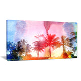 retro palm trees long view landscape painting canvas print PT7797