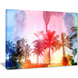 retro palm trees long view landscape painting canvas print PT7797