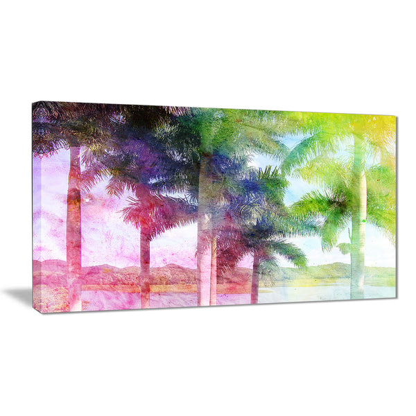 green retro palm trees landscape painting canvas print PT7798