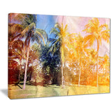 retro palms in yellow shade landscape painting canvas print PT7799