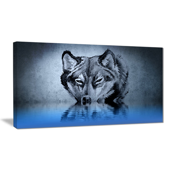 wolf head with water reflections tattoo digital art canvas print PT7823