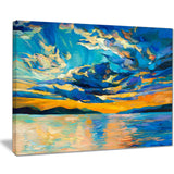 orange sunset with blue sky modern painting canvas print PT7847