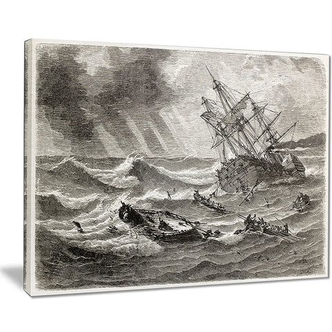 vintage shipwreck seascape painting canvas print PT7849