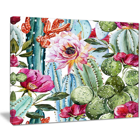 cactus pattern watercolor floral digital art canvas print PT7856